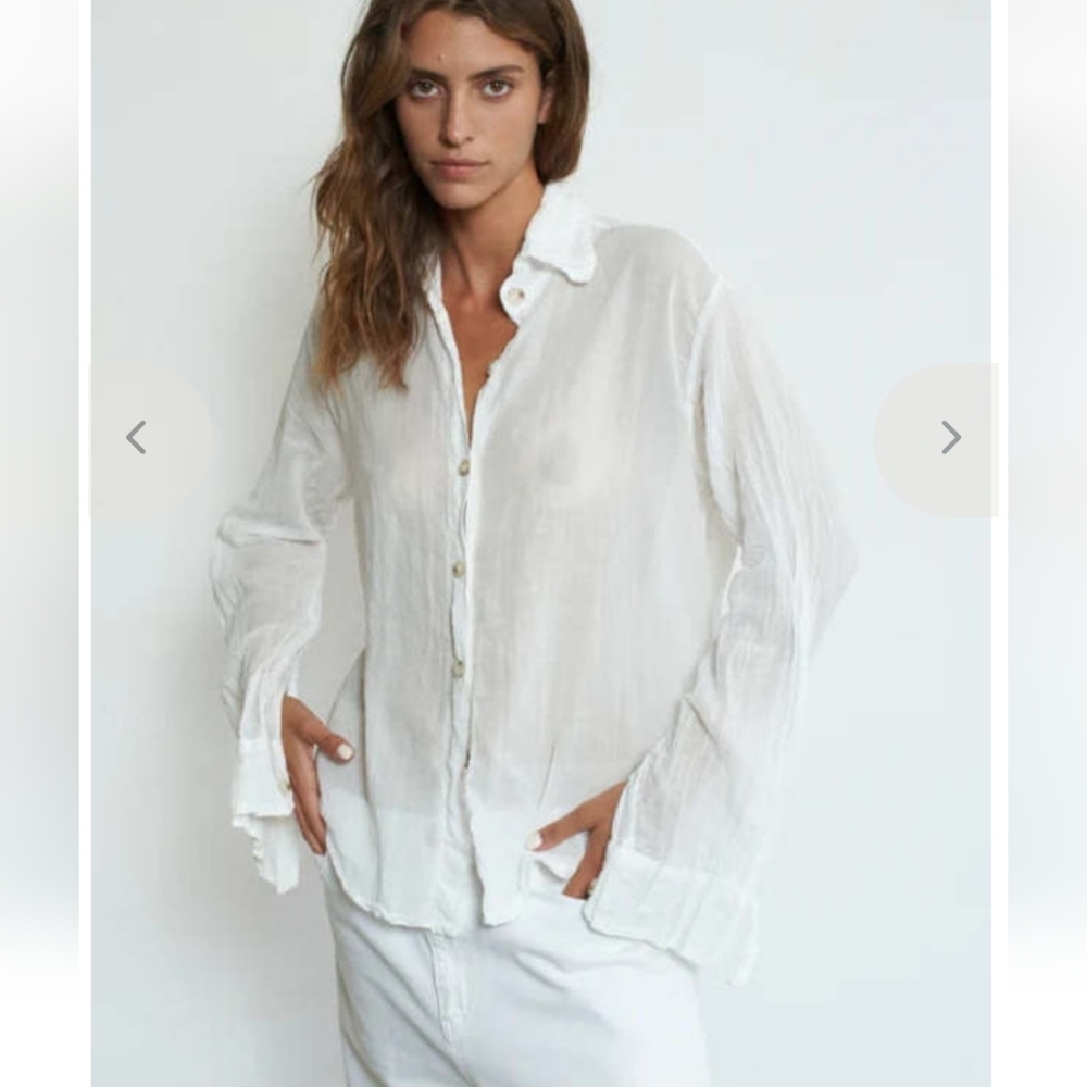 Q HOUSEBOF BASICS BROWN GAZE BLOUSE ORGANIC FRONT BUTTON UNISEX SMALL - Picture 2 of 13